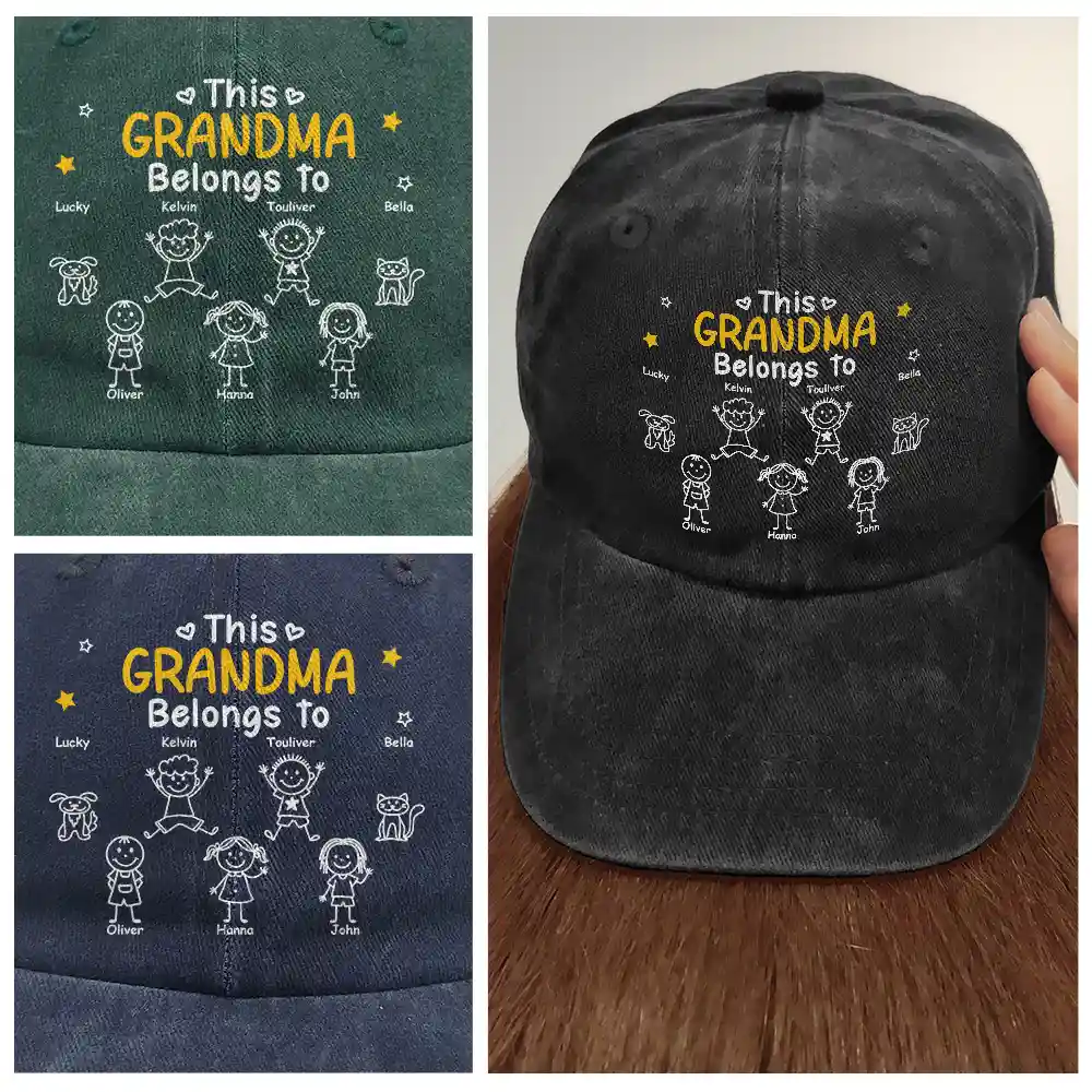 This Grandpa Dad Belongs To Kids Pet - Personalized Vintage Washed Denim Cap - Image 4