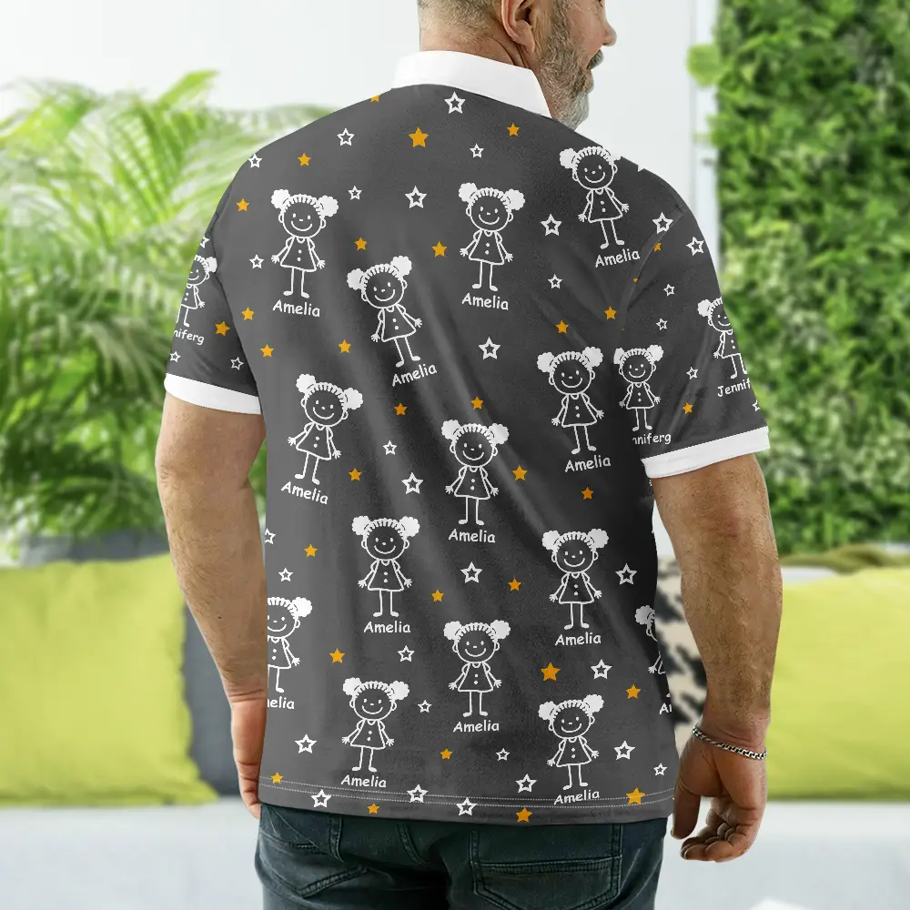 This Grandpa Dad Belongs To Kids Pet Stick Figures - Personalized Polo Shirt - Image 3