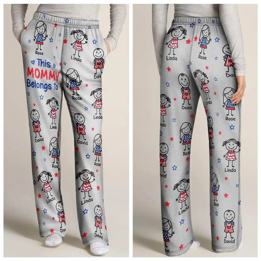 This Grandpa Dad Belongs To Kids Pet US Flag - Personalized Pajama Pants - Image 3
