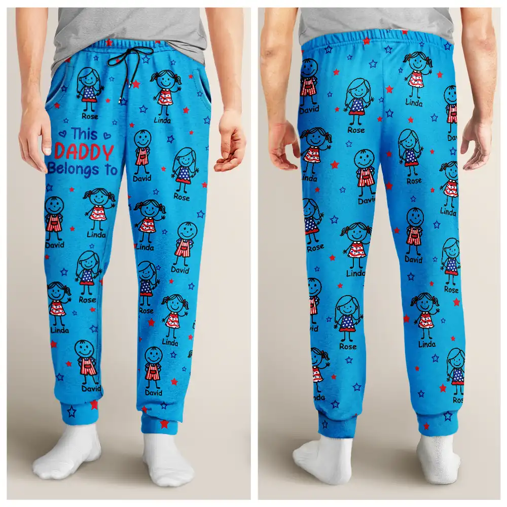 This Grandpa Dad Belongs To Kids Pet US Flag - Personalized Pajama Pants - Image 4
