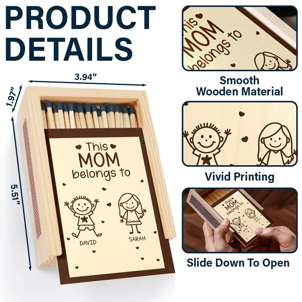 This Grandpa Dad Belongs To Kids Stick Figure - Personalized Wooden Matchbox - Image 4