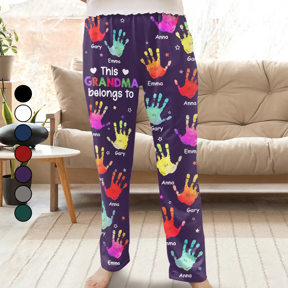 This Grandpa Daddy Belongs To Colorful Kid Handprints - Personalized Pajama Pants - Image 2
