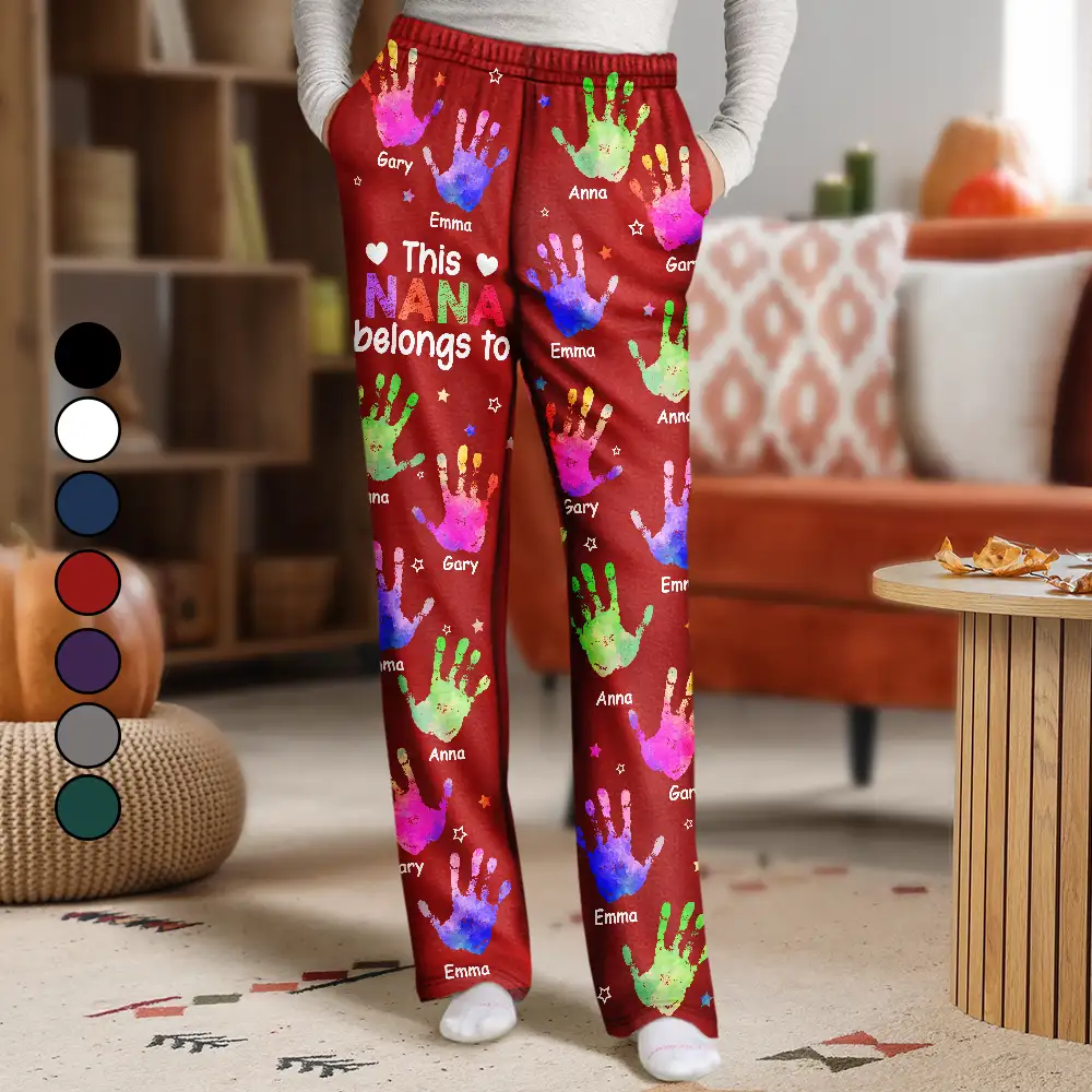 This Grandpa Daddy Belongs To Colorful Kid Handprints - Personalized Pajama Pants - Image 3