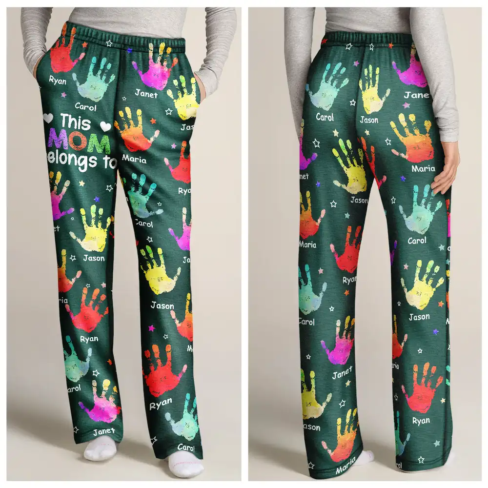 This Grandpa Daddy Belongs To Colorful Kid Handprints - Personalized Pajama Pants - Image 5