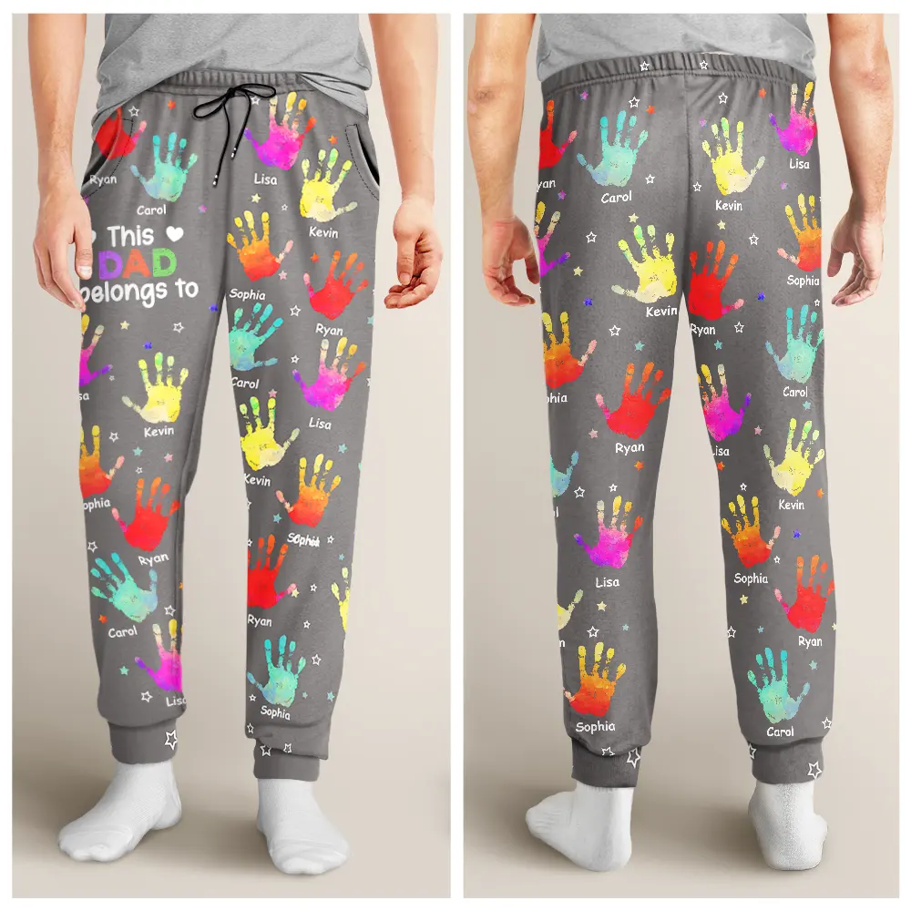 This Grandpa Daddy Belongs To Colorful Kid Handprints - Personalized Pajama Pants - Image 6