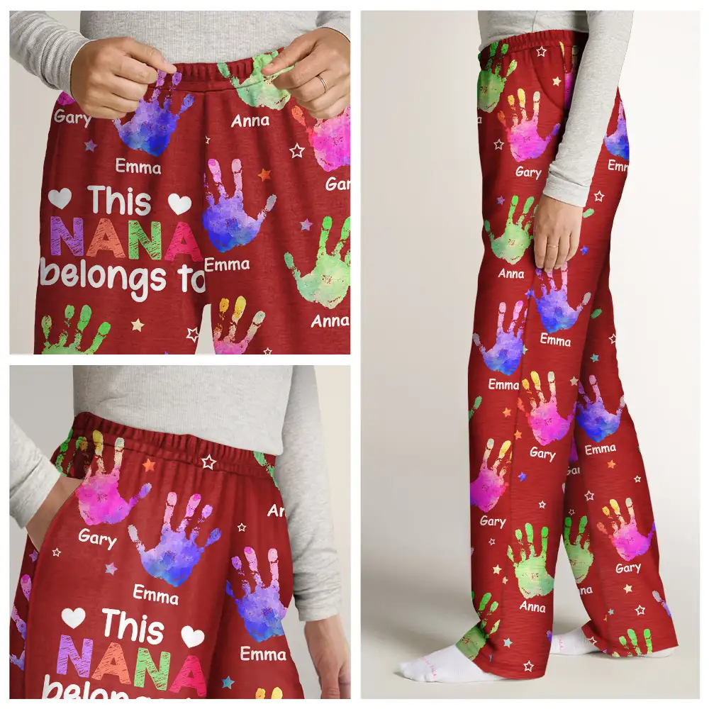 This Grandpa Daddy Belongs To Colorful Kid Handprints - Personalized Pajama Pants - Image 9