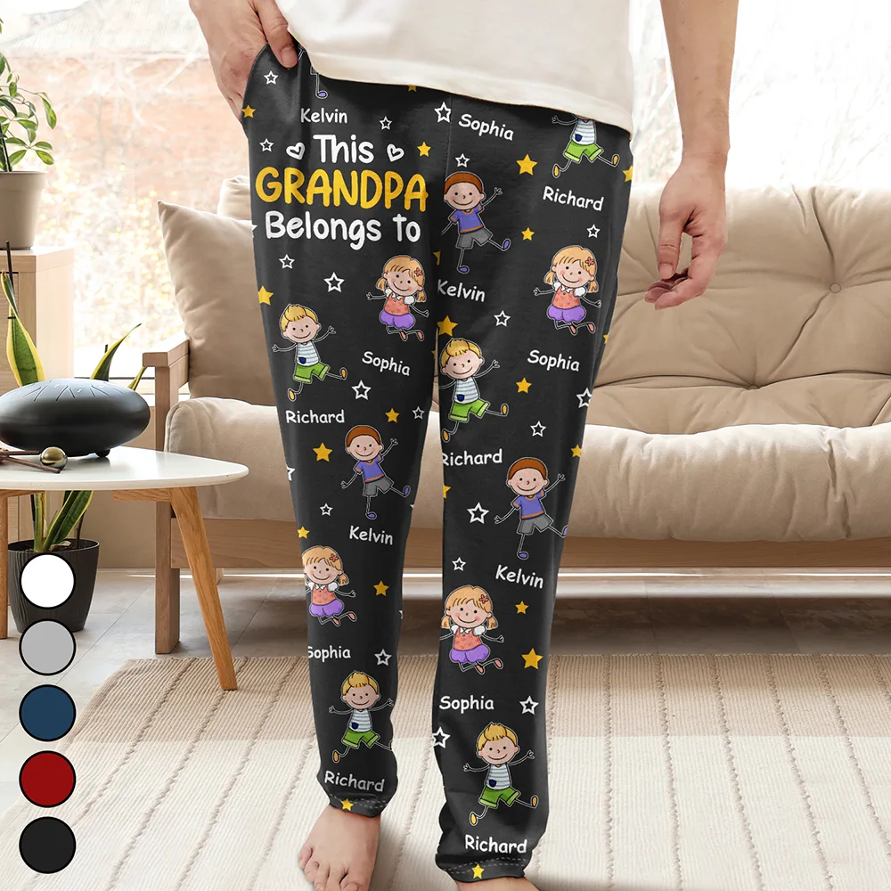 This Grandpa Daddy Belongs To Colorful Stick Figures - Personalized Pajama Pants - Image 2