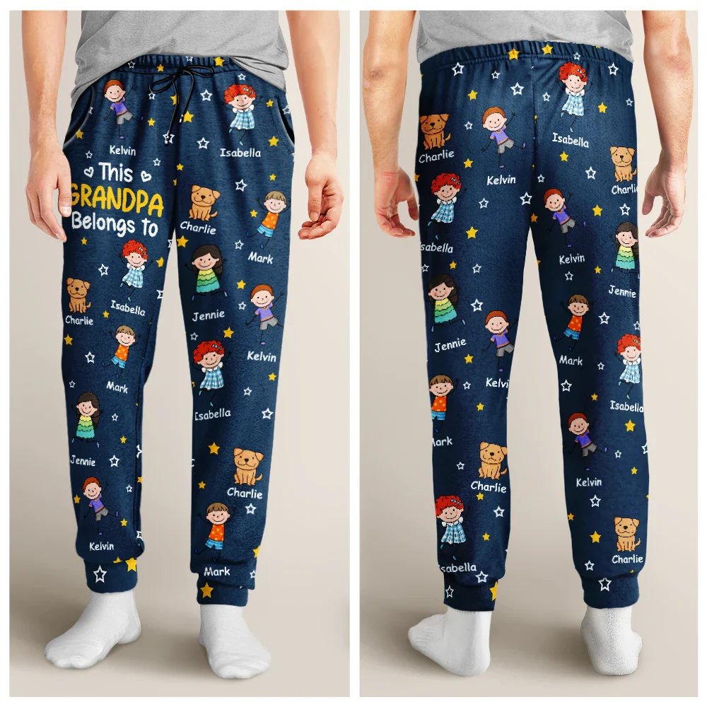 This Grandpa Daddy Belongs To Colorful Stick Figures - Personalized Pajama Pants - Image 5