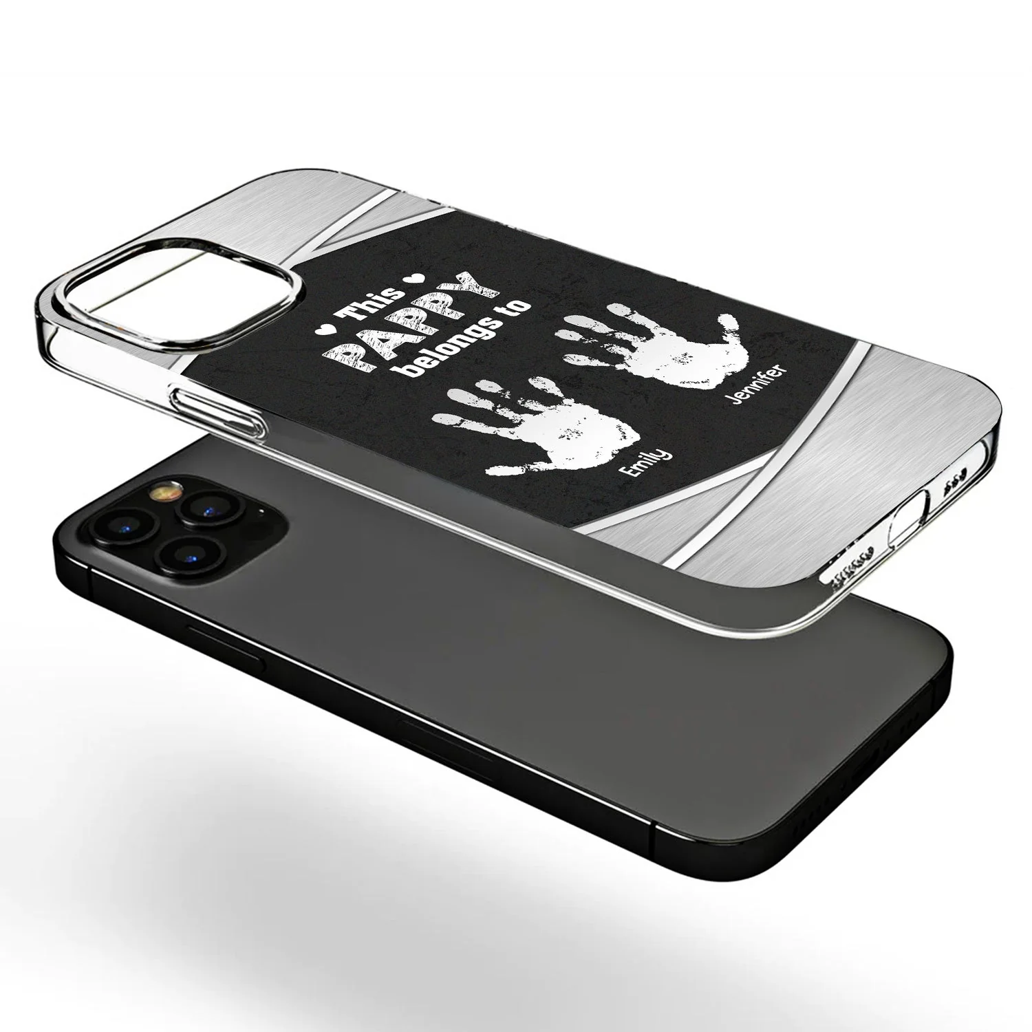 This Grandpa Daddy Belongs To - Gift For Dad, Father, Grandfather - Metal Effect Printed, Personalized Clear Phone Case - Image 3