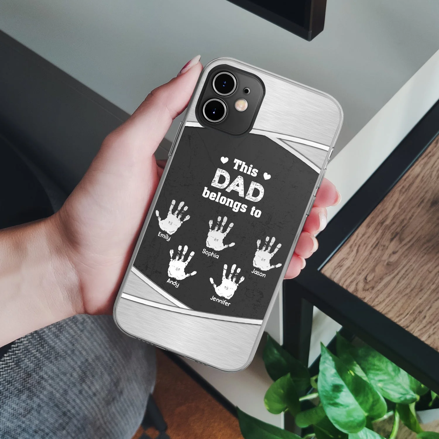 This Grandpa Daddy Belongs To - Gift For Dad, Father, Grandfather - Metal Effect Printed, Personalized Clear Phone Case - Image 4