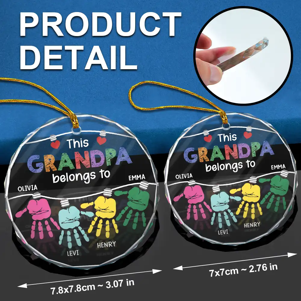 This Grandpa Daddy Belongs To Grandkids - Personalized Circle Glass Ornament - Image 6