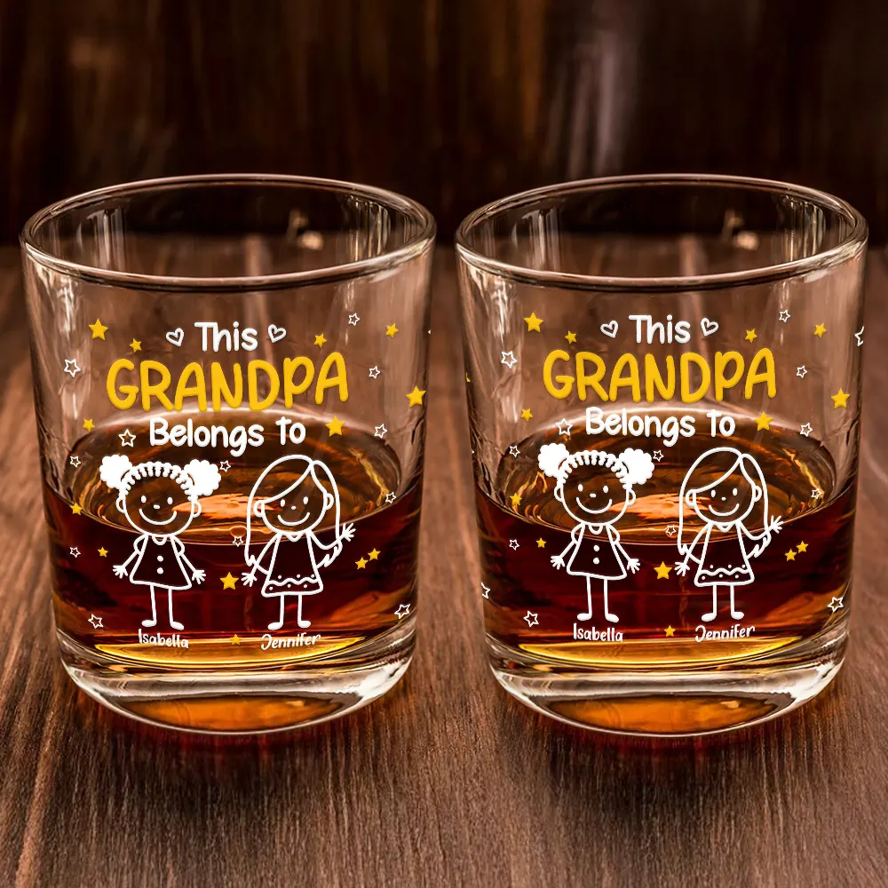 This Grandpa Daddy Belongs To Kids Pet - Personalized Whiskey Glass - Image 2