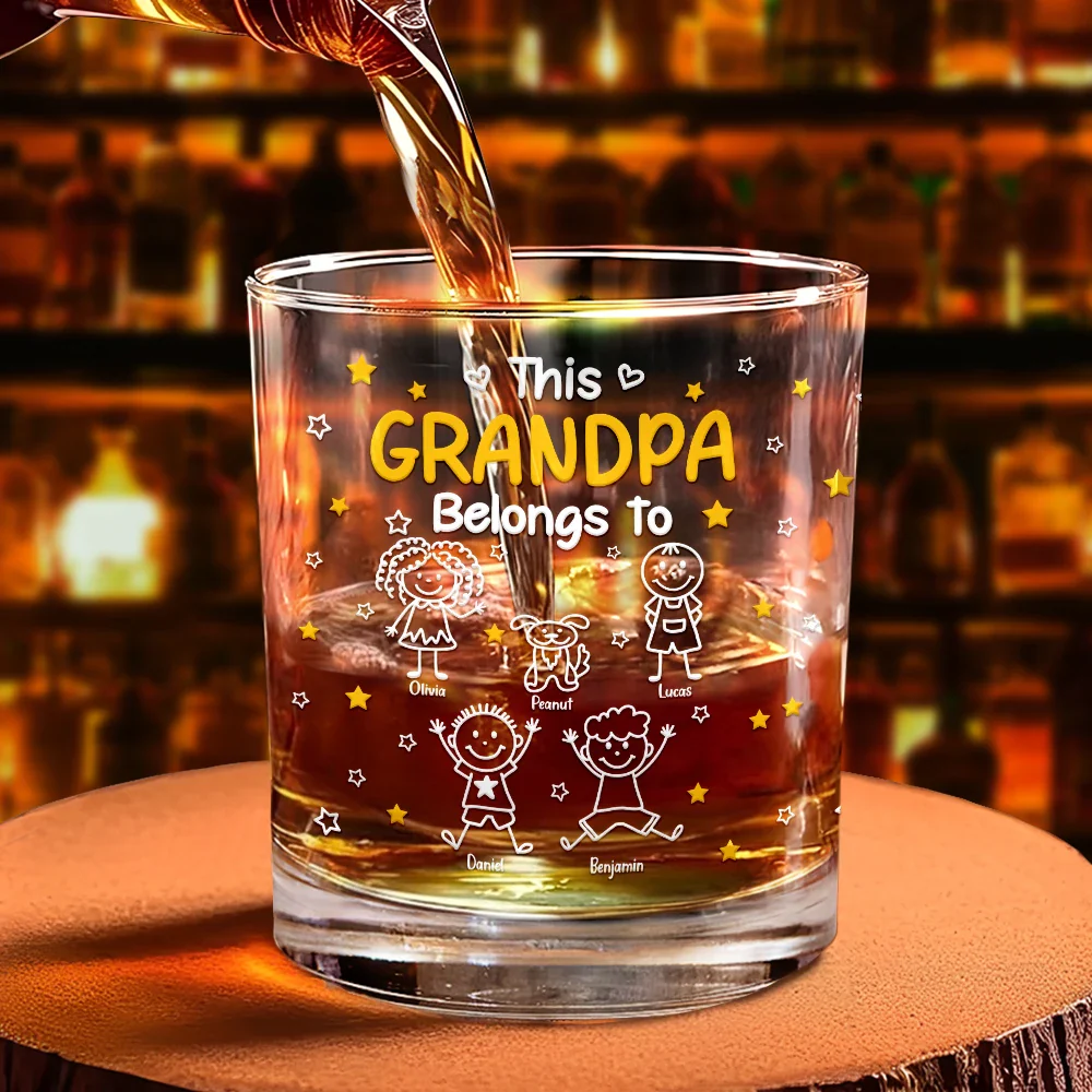 This Grandpa Daddy Belongs To Kids Pet - Personalized Whiskey Glass - Image 4