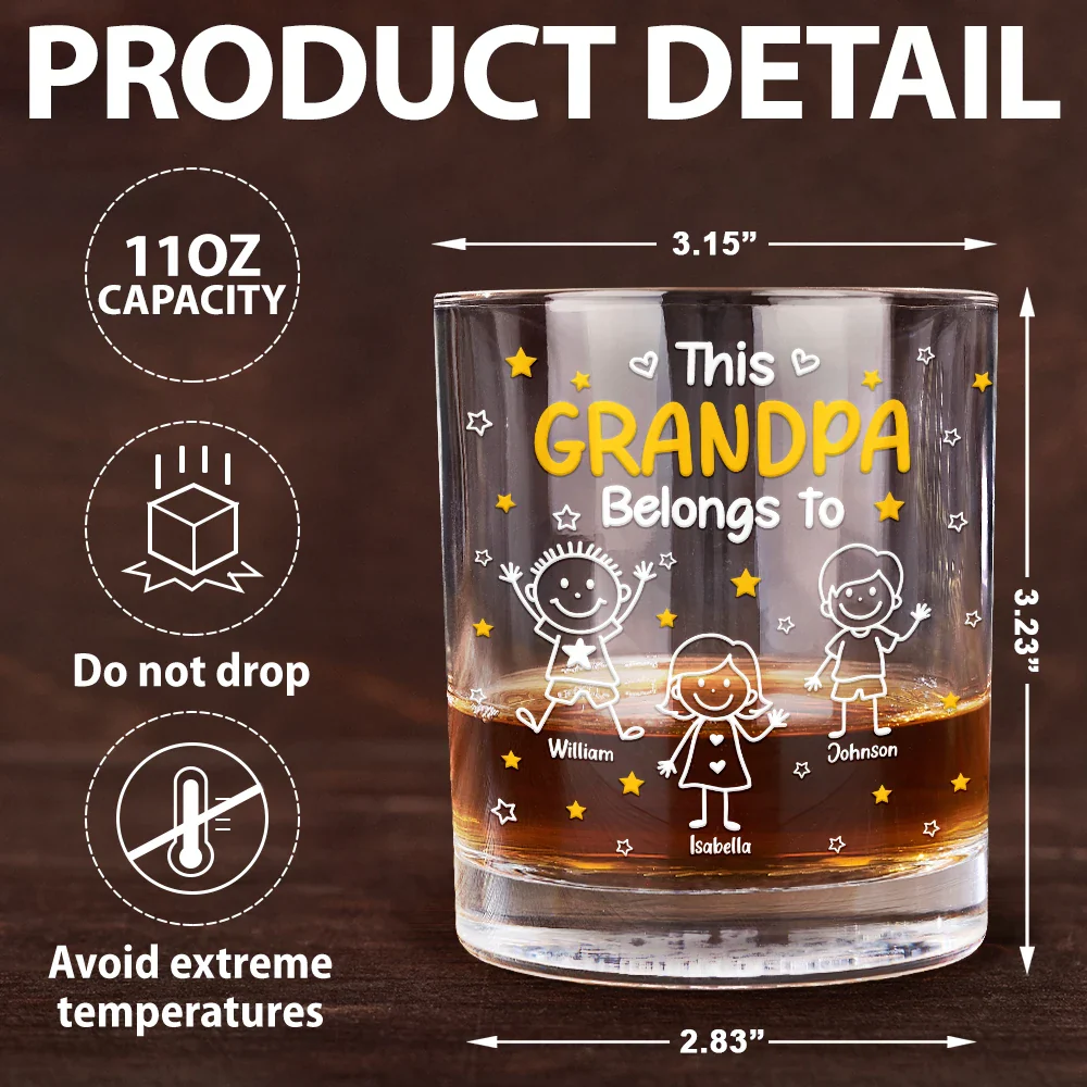 This Grandpa Daddy Belongs To Kids Pet - Personalized Whiskey Glass - Image 5