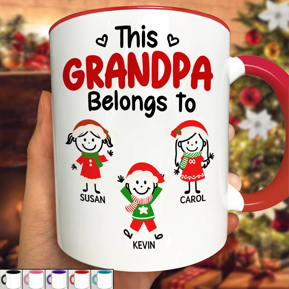 This Grandpa Grandma Belongs To Christmas Kid Stick Figures - Personalized Accent Mug - Image 2