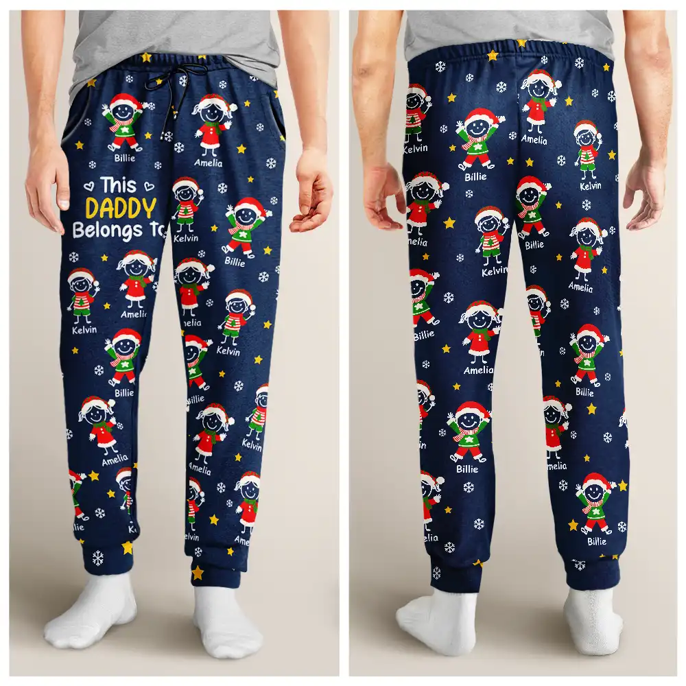 This Grandpa Grandma Belongs To Christmas Kid Stick Figures - Personalized Pajama Pants - Image 4