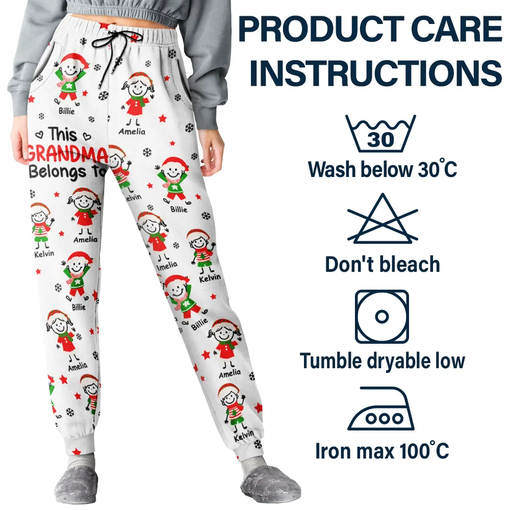 This Grandpa Grandma Belongs To Christmas Kid Stick Figures - Personalized Pajama Pants - Image 5