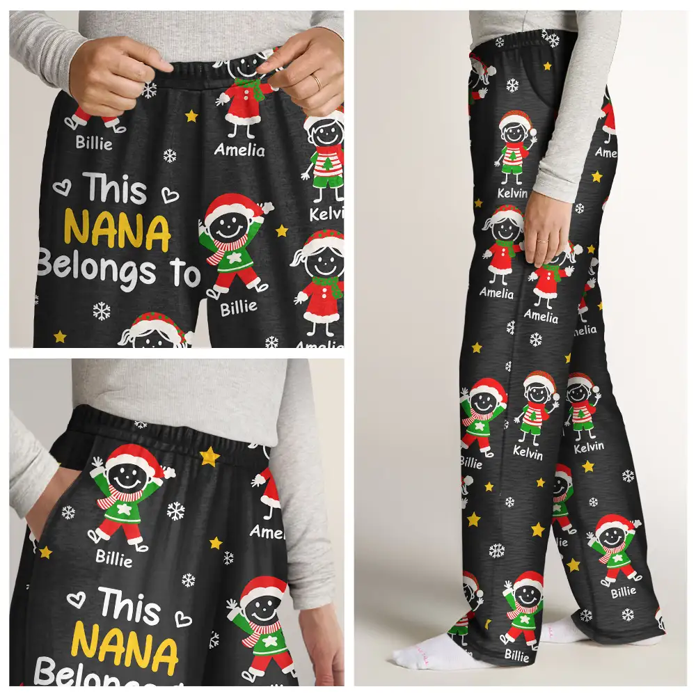 This Grandpa Grandma Belongs To Christmas Kid Stick Figures - Personalized Pajama Pants - Image 7