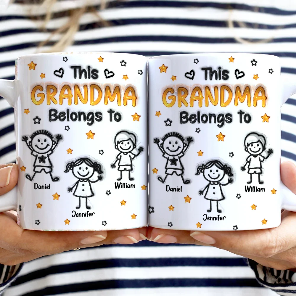 This Grandpa Grandma Belongs To Kids Pet 3D Effect - Personalized White Edge-to-Edge Mug - Image 2