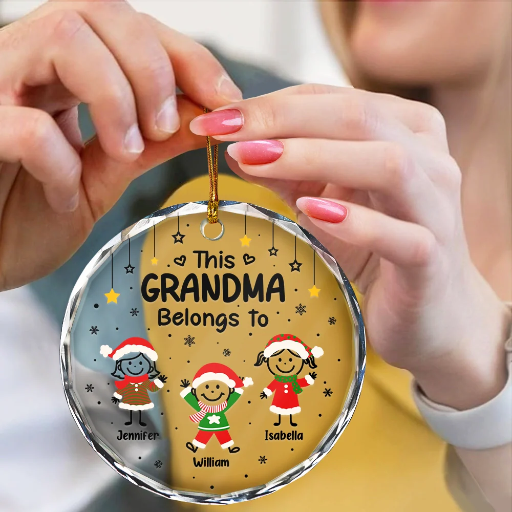 This Grandpa Grandma Belongs To Kids Pet - Personalized Circle Glass Ornament - Image 4