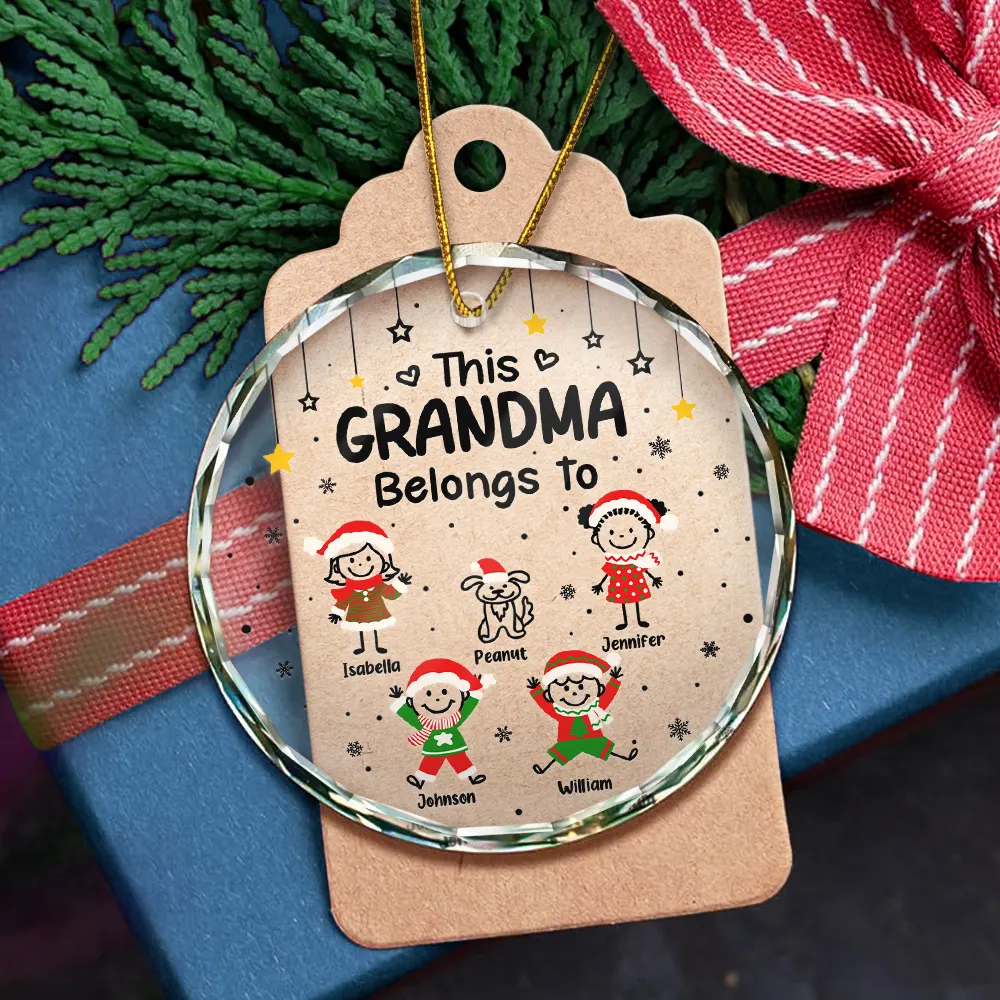 This Grandpa Grandma Belongs To Kids Pet - Personalized Circle Glass Ornament - Image 5