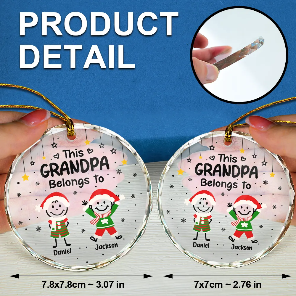 This Grandpa Grandma Belongs To Kids Pet - Personalized Circle Glass Ornament - Image 6