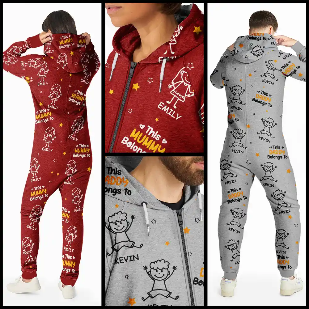 This Grandpa Grandma Belongs To Kids Pet - Personalized Overall Onesie Hooded Jumpsuit - Image 2