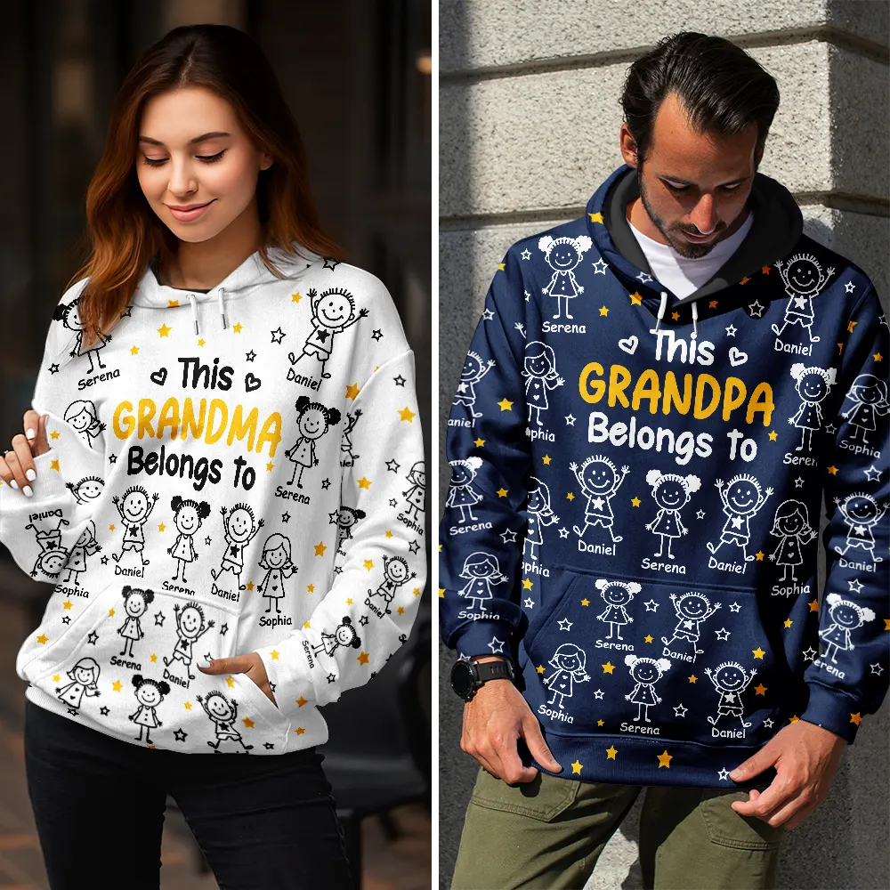 This Grandpa Grandma Belongs To Kids Pet - Personalized Pullover Hoodie - Image 3