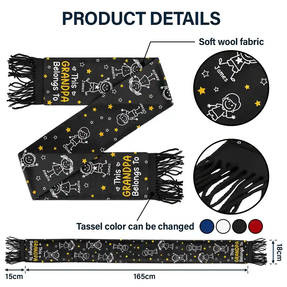 This Grandpa Grandma Belongs To Kids Pet - Personalized Wool Scarf With Tassel - Image 4