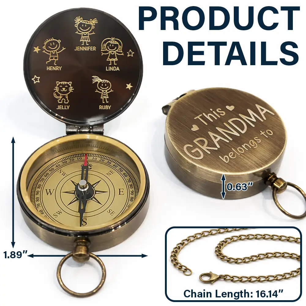 This Grandpa Grandma Belongs To Stick Figures - Personalized Engraved Brass Compass - Image 4
