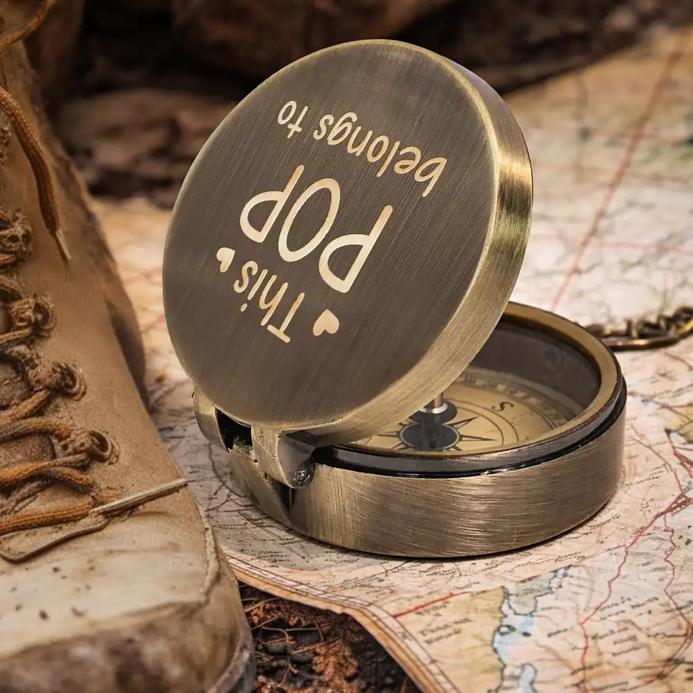 This Grandpa Grandma Belongs To Stick Figures - Personalized Engraved Brass Compass - Image 5