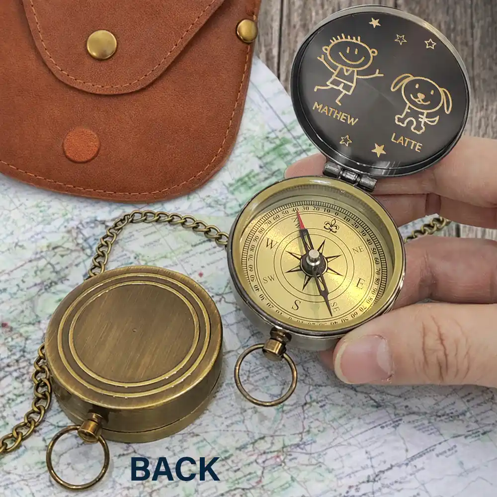 This Grandpa Grandma Belongs To Stick Figures - Personalized Engraved Brass Compass - Image 6