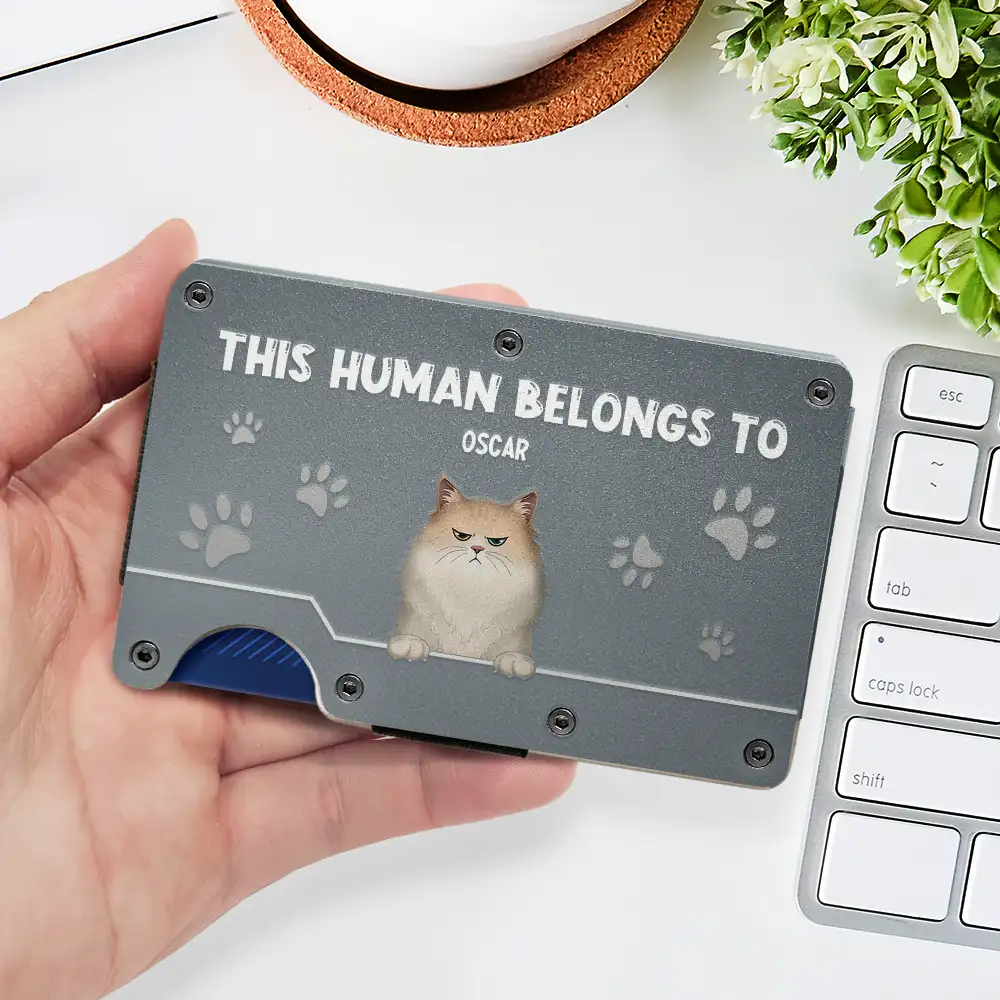 This Human Belongs To Dog Cat Pet Lover - Personalized Card Wallet With Money Clip - Image 2