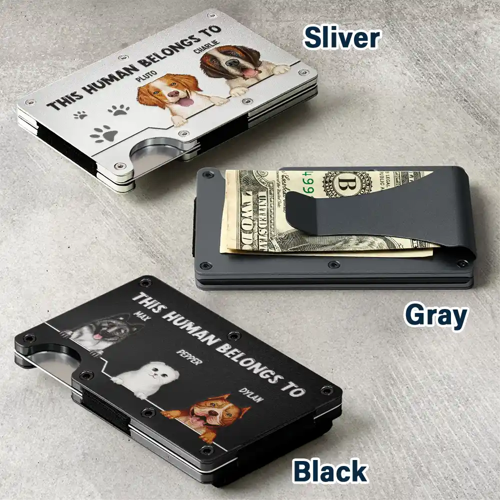 This Human Belongs To Dog Cat Pet Lover - Personalized Card Wallet With Money Clip - Image 4