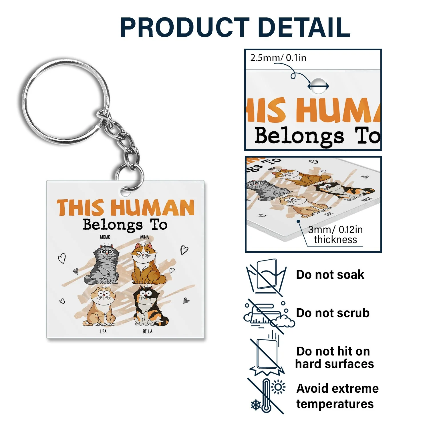 This Human Belongs To - Gift For Cat Lovers - Personalized Acrylic Keychain - Image 5