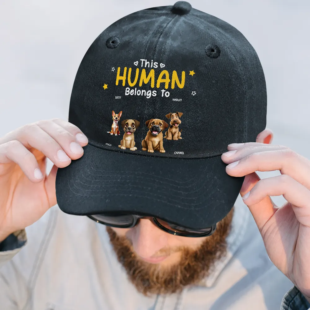 This Human Belongs To Pet Mom Pet Dad - Personalized Vintage Washed Denim Cap - Image 2