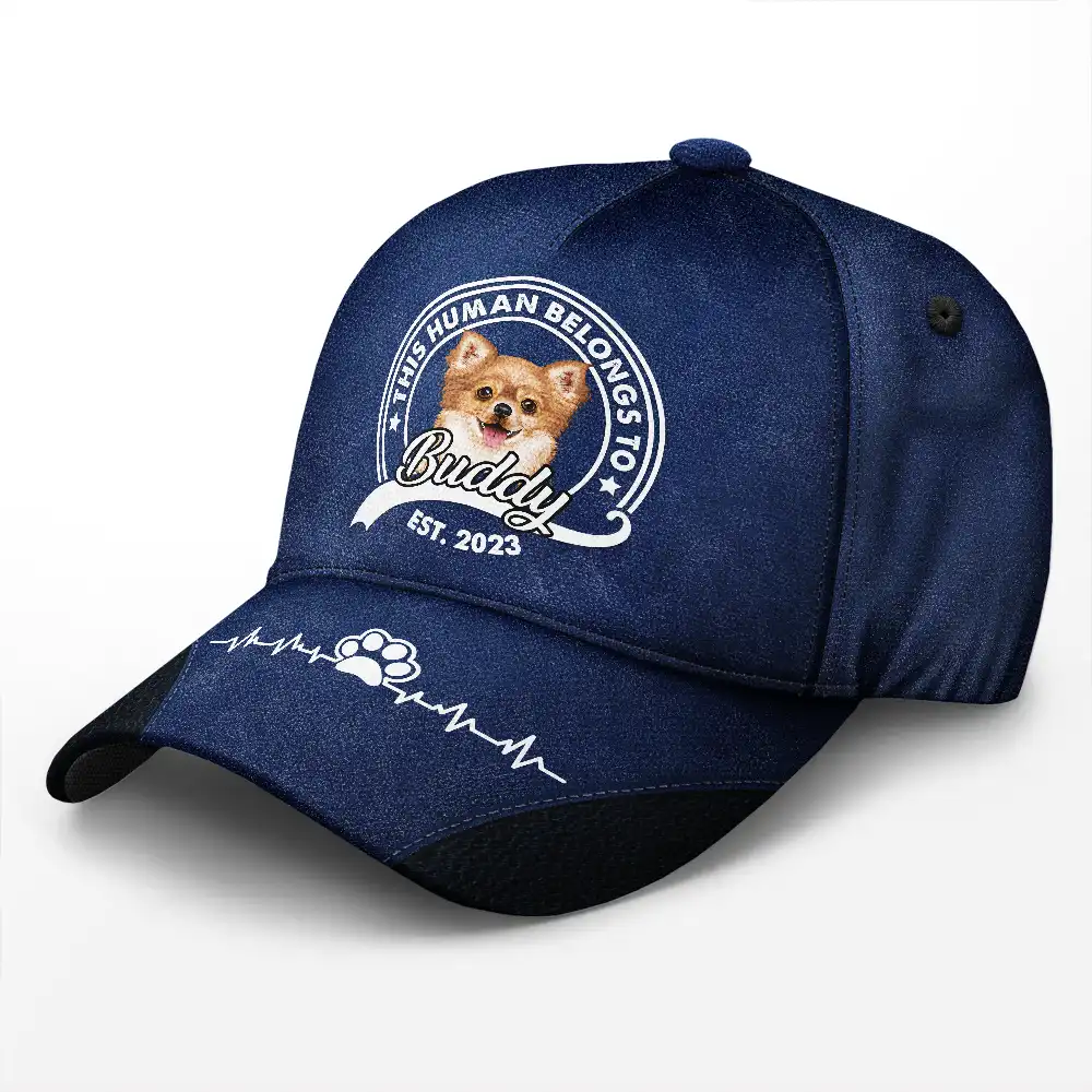 This Human Dog Dad Belongs To - Personalized Classic Cap - Image 2