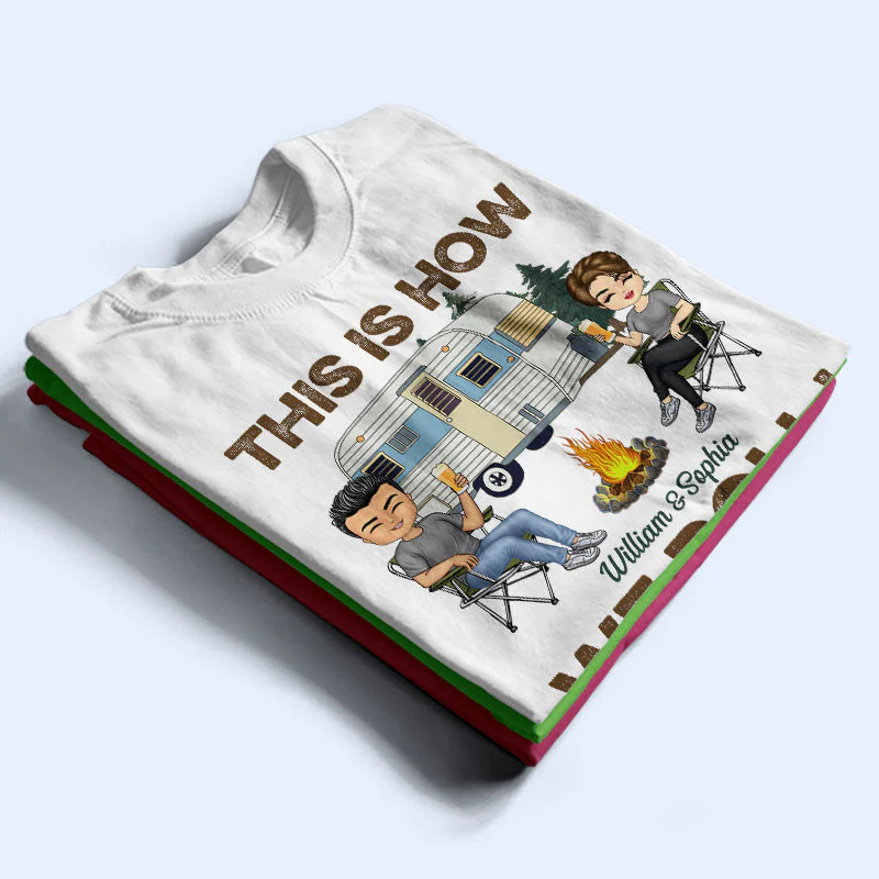 This Is How We Roll Camping Husband Wife - Couple Gift - Personalized Custom T Shirt - Image 2