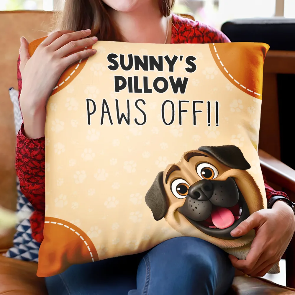 This Is Mine Paws Off 3D Cartoon Cute Dog Cat - Personalized Pillow - Image 2