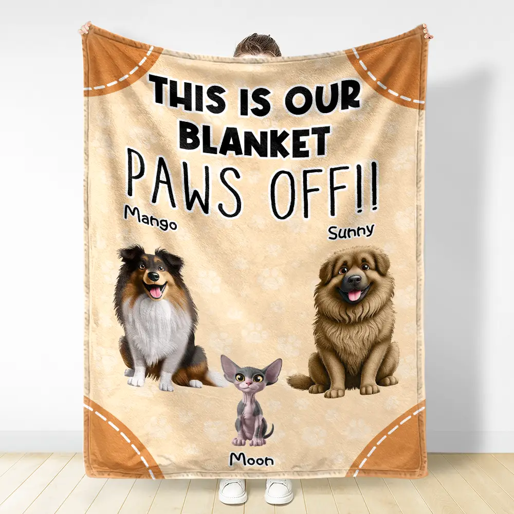 This Is Mine Paws Off Dog Cat Lovers - Personalized Fleece Blanket, Sherpa Blanket - Image 3