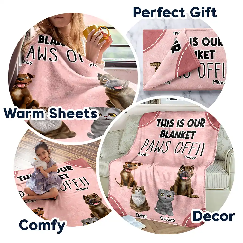 This Is Mine Paws Off Dog Cat Lovers - Personalized Fleece Blanket, Sherpa Blanket - Image 7
