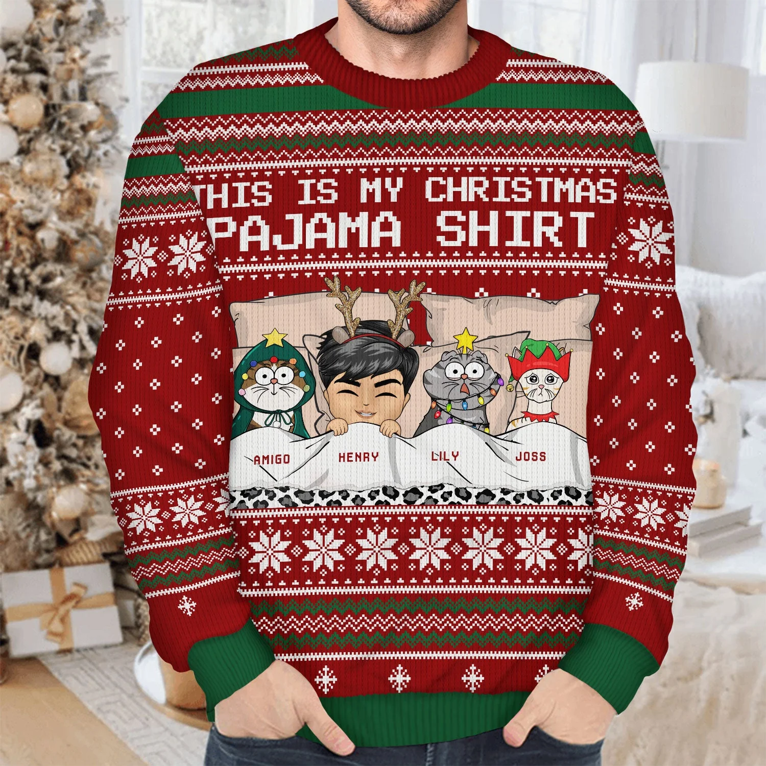 This Is My Christmas Pajama Shirt - Gift For Dog Cat Lovers - Personalized Unisex Ugly Sweater - Image 4