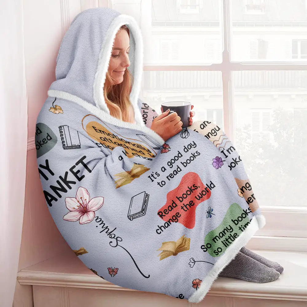 This Is My Reading Blanket Birth Month Flower - Personalized Wearable Hooded Blanket - Image 3