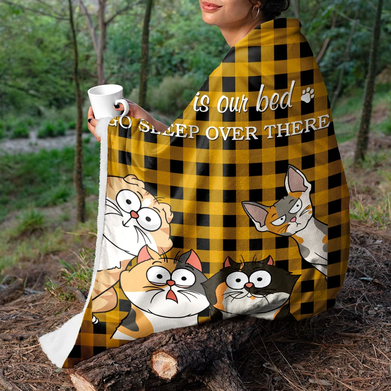 This Is Our Bed Go Sleep Over There Funny Cartoon Cats - Gift For Cat Lovers - Personalized Fleece Blanket - Image 3