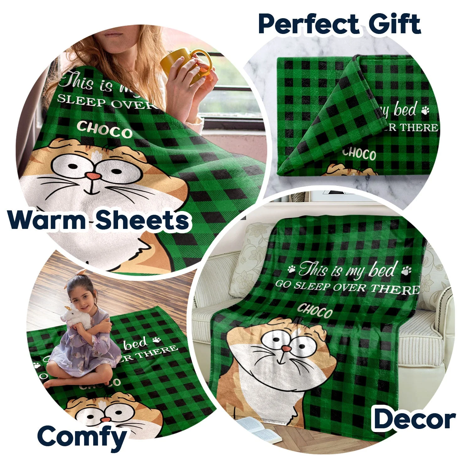 This Is Our Bed Go Sleep Over There Funny Cartoon Cats - Gift For Cat Lovers - Personalized Fleece Blanket - Image 5