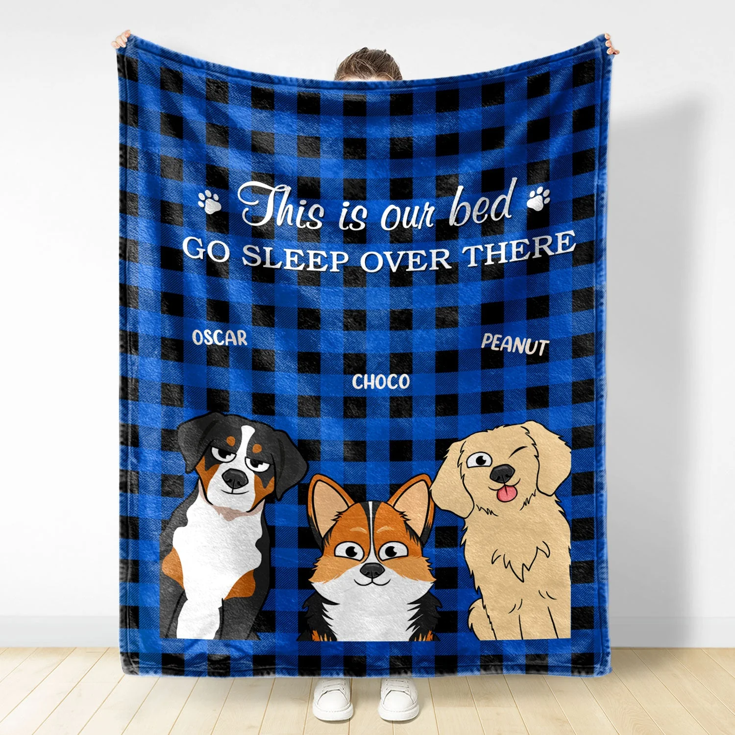 This Is Our Bed Go Sleep Over There Funny Cartoon Dogs - Gift For Dog Lovers - Personalized Fleece Blanket - Image 2