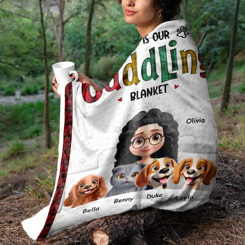 This Is Our Cuddling Blanket 3D Effect Dog Cat Lovers - Personalized Fleece Blanket, Sherpa Blanket - Image 5