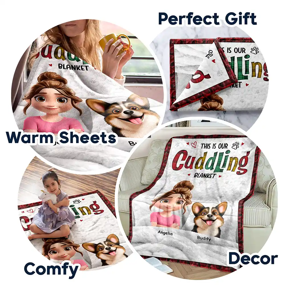 This Is Our Cuddling Blanket 3D Effect Dog Cat Lovers - Personalized Fleece Blanket, Sherpa Blanket - Image 7