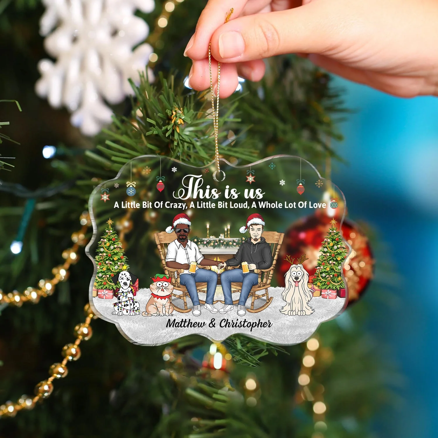 This Is Us A Little Bit Of Crazy - Christmas Gift For Couples, Dog, Cat, Pet Lovers - Personalized Medallion Acrylic Ornament - Image 4