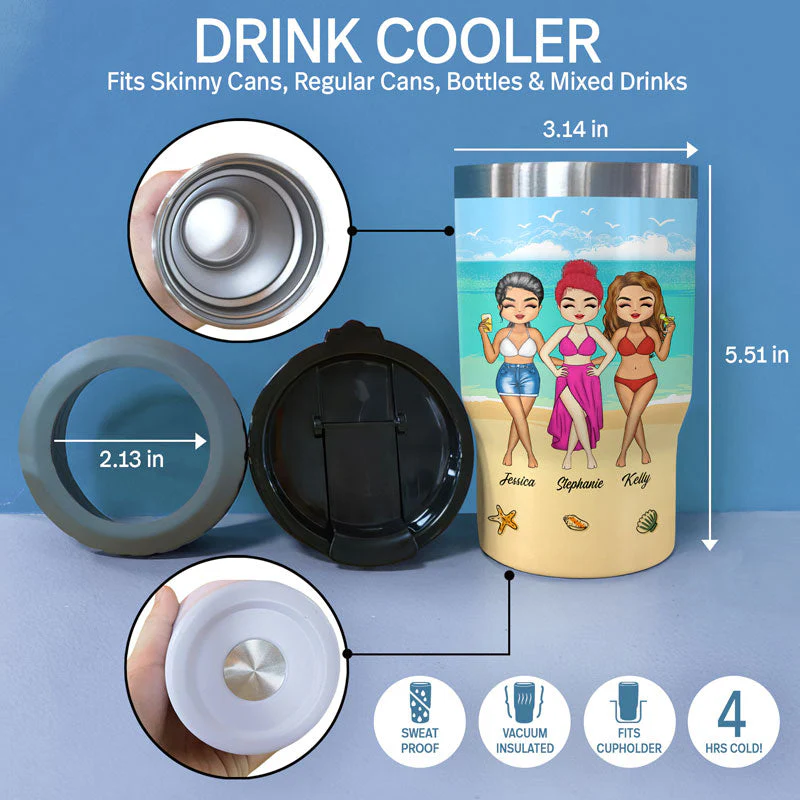 This Is Us And A Whole Lot Of Love - Gift For Bestie - Personalized Custom Triple 3 In 1 Can Cooler - Image 4